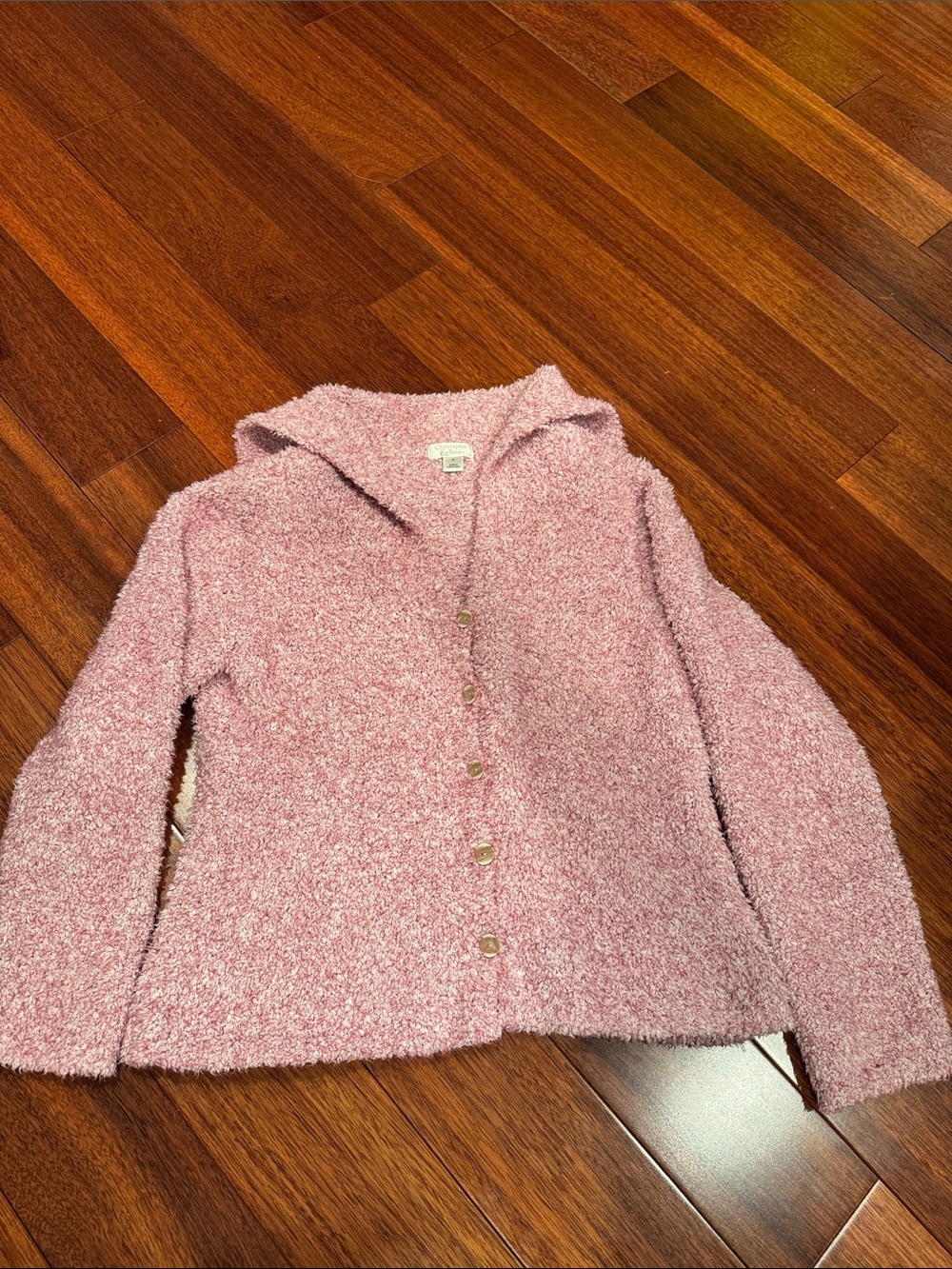 *Cozy Pink Button-Up Bouclé Cardigan